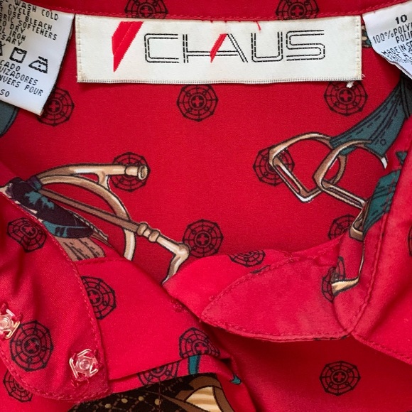 Chaus Vintage Blouse, Size 10, Red,  Fox Hunt, Equestrian Theme, Western Wear - Picture 6 of 16